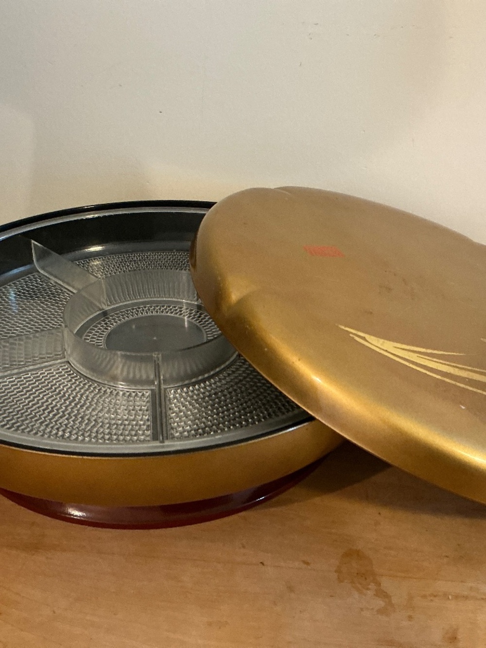 Vintage Japanese Gold Laquered Covered Serving Dish with Lid Rotating